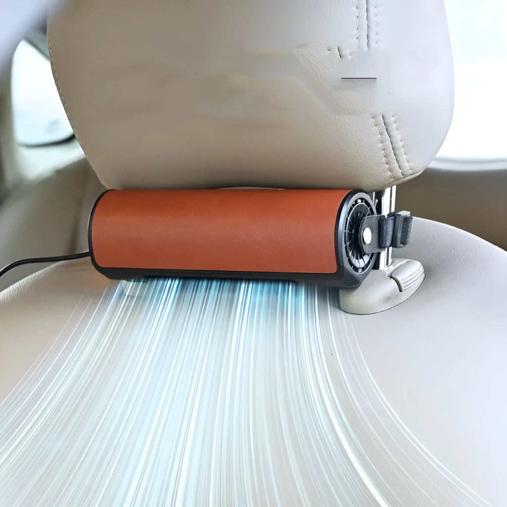 Bladeless car USB ventilation fan in three colour options with compact dimensions