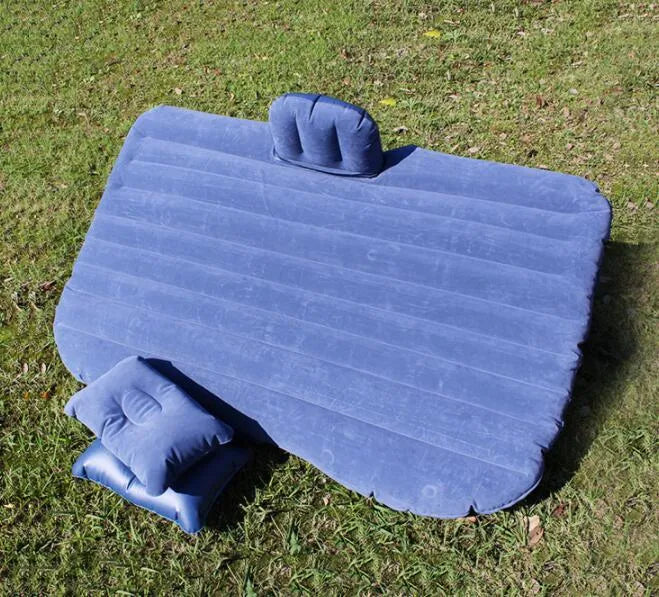 Car inflatable bed with ultra-thickened flocking cloth in black wave colour, includes pillows and storage bag