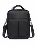 Black Oxford fabric men's messenger shoulder bag showing front and side profile.