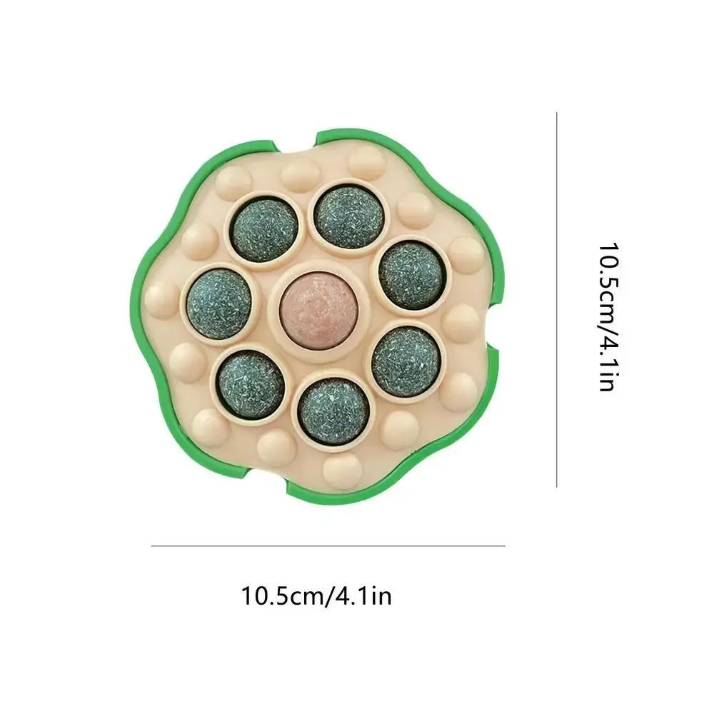 Green catnip ball that sticks on wall, size 10.5x10.5cm, for indoor cats biting and licking