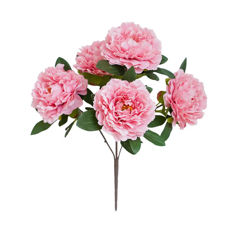 Artificial 5-head peony silk bouquet 40cm in light champagne colour for wedding decor