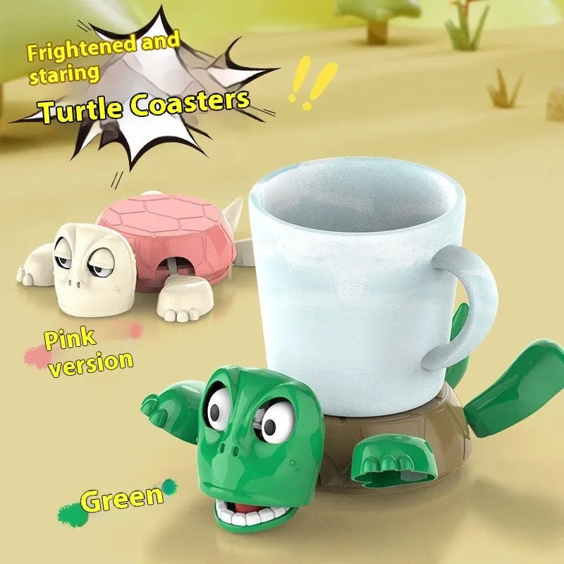 Turtle-shaped drink coaster in ABS plastic, shown in one of four colours: light green, dark green, wheat starch, or yellow.