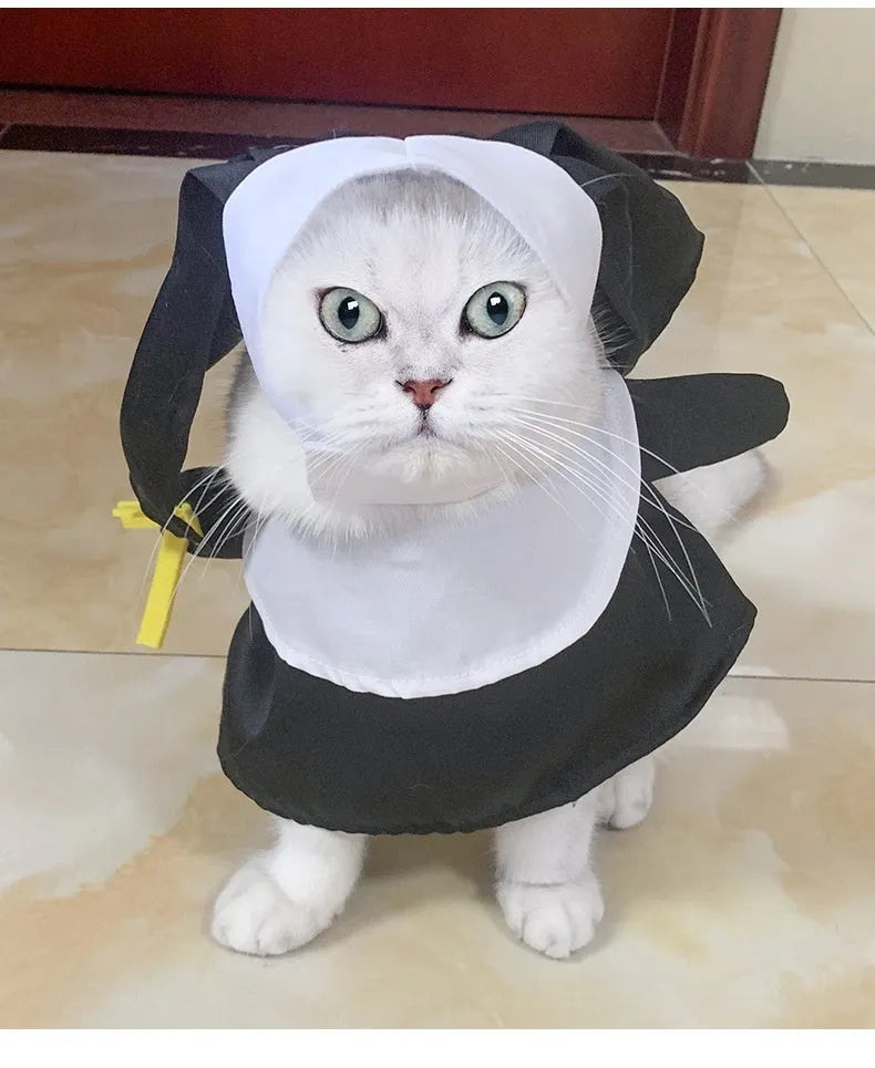 Black polyester nun costume for cats and dogs, free size, Halloween pet dress-up