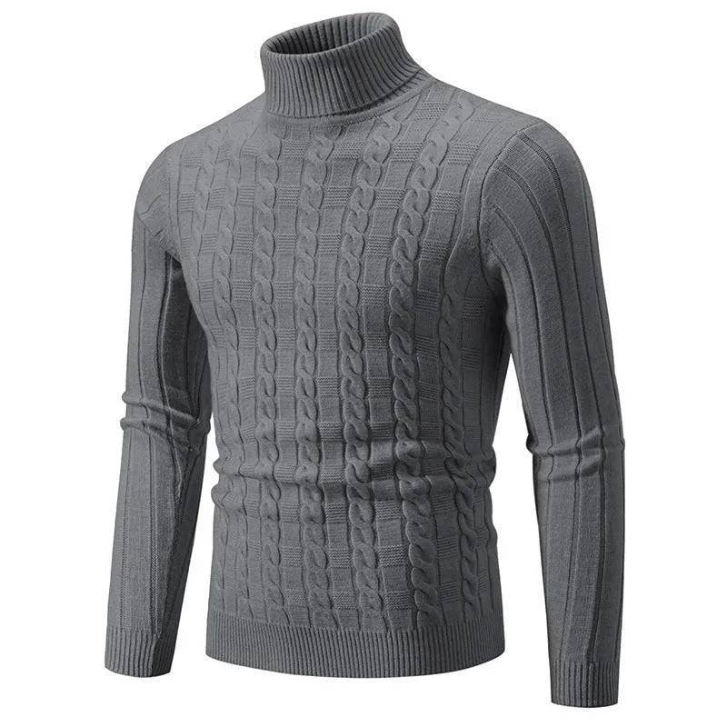 Men's slim fit turtleneck pullover sweater in chenille spandex fabric in neutral colour options
