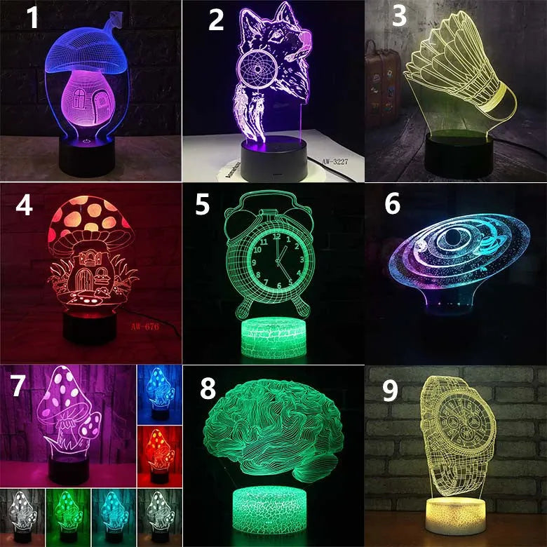3D LED desk lamp with remote control and colourful touch panel for study room use