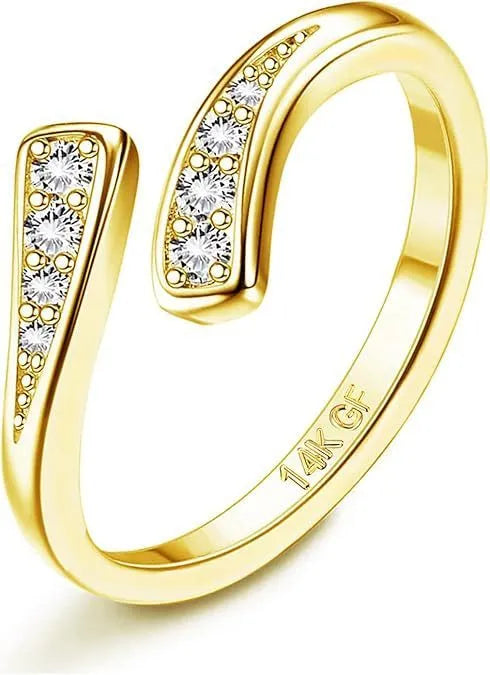 Alloy toe ring with real gold plating in four geometric patterns: golden diamond, flower, rhinestone, and water drop
