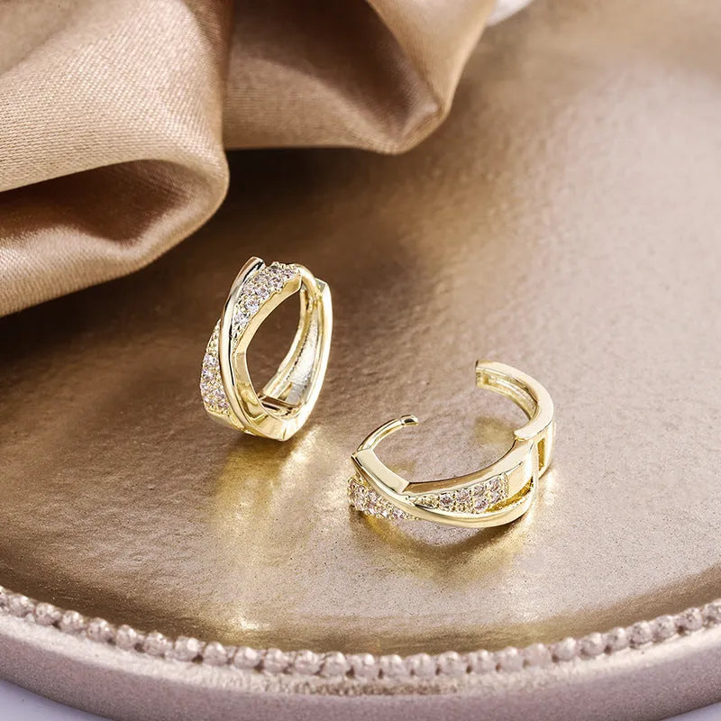 Geometric copper earrings with 14K yellow zircon treatment, contemporary jewellery design