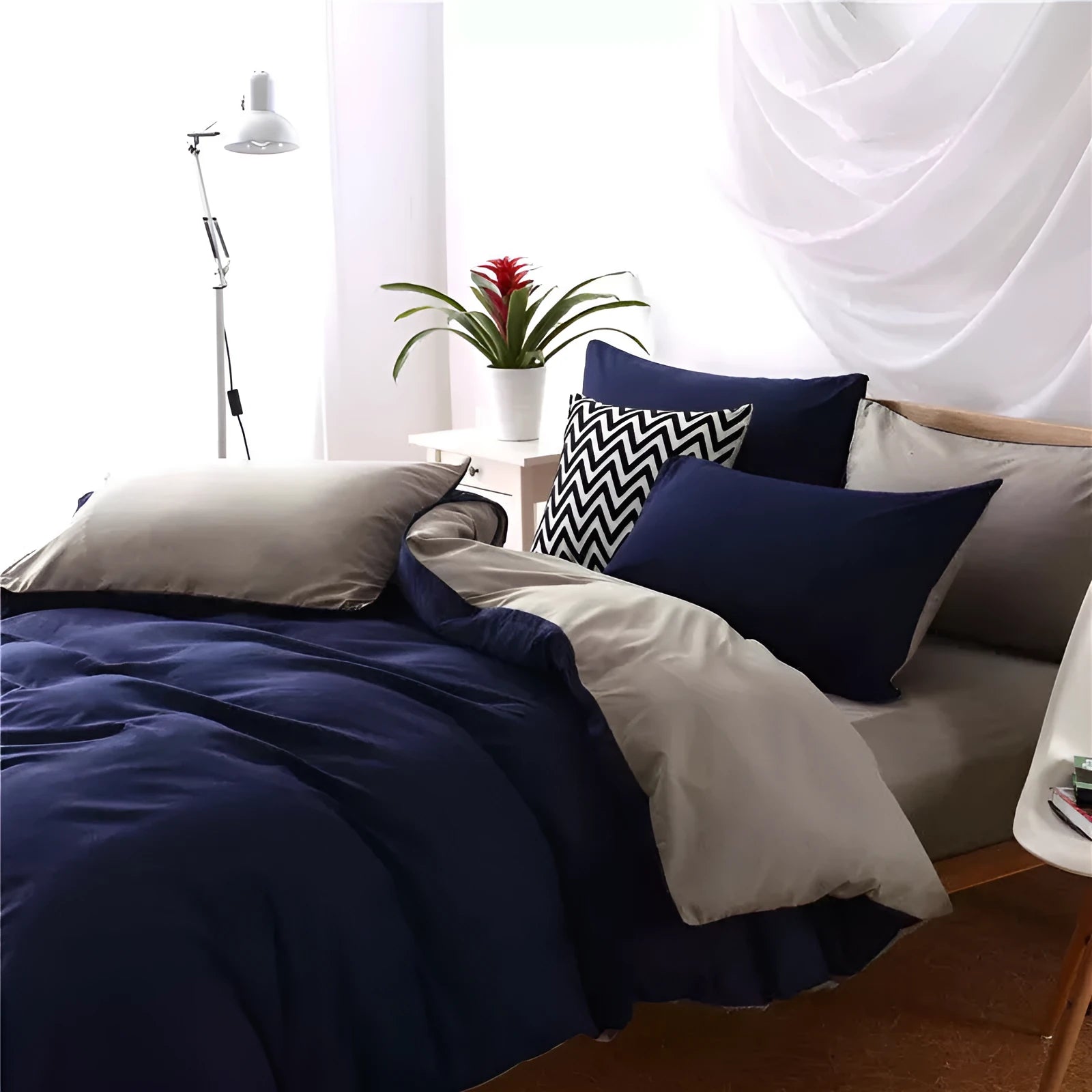 Four-piece polyester bedding set with sheet, quilt cover, and pillowcases in olive colour, modern simple style for 2m bed