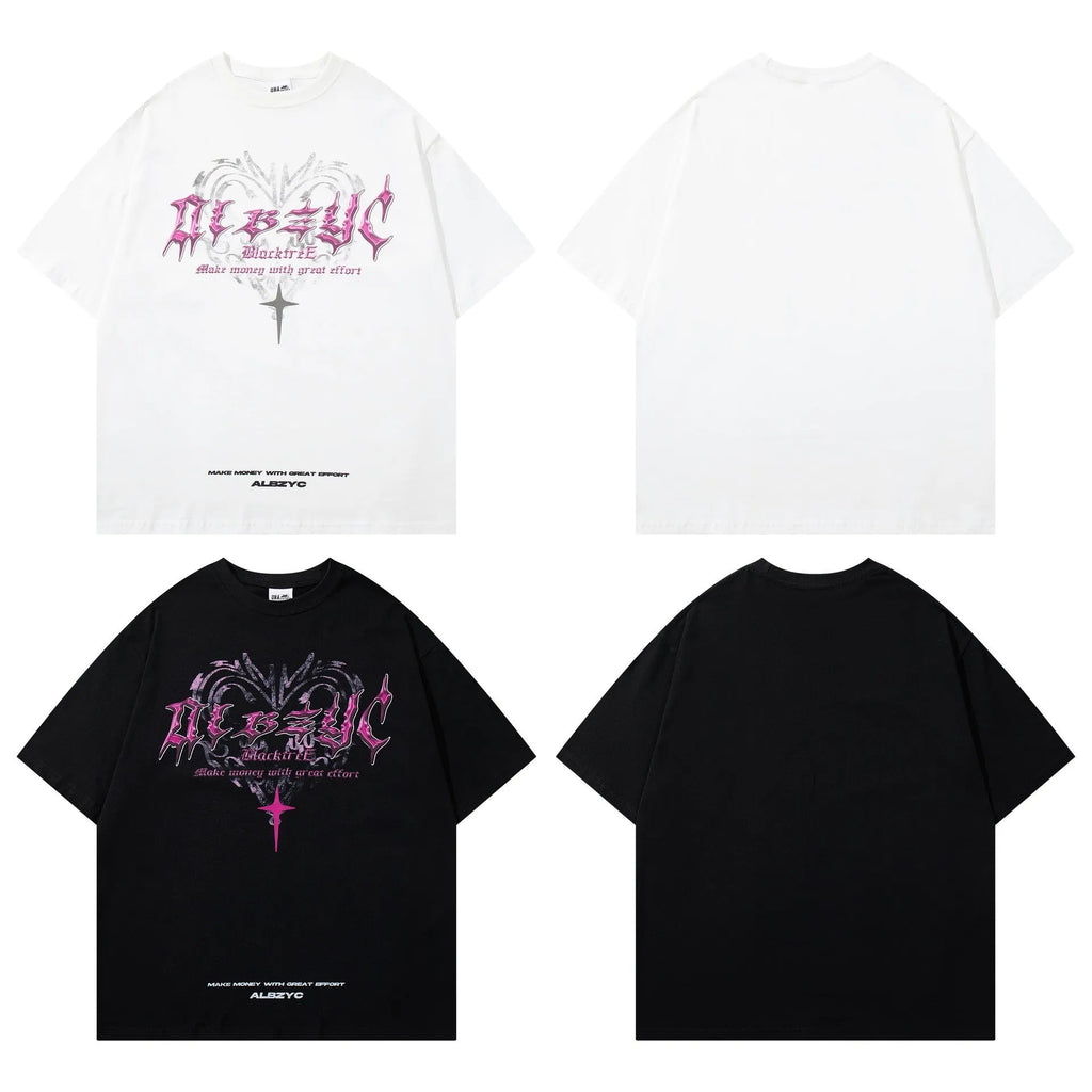 Men's retro design printed cotton t-shirt in loose fit with short sleeves