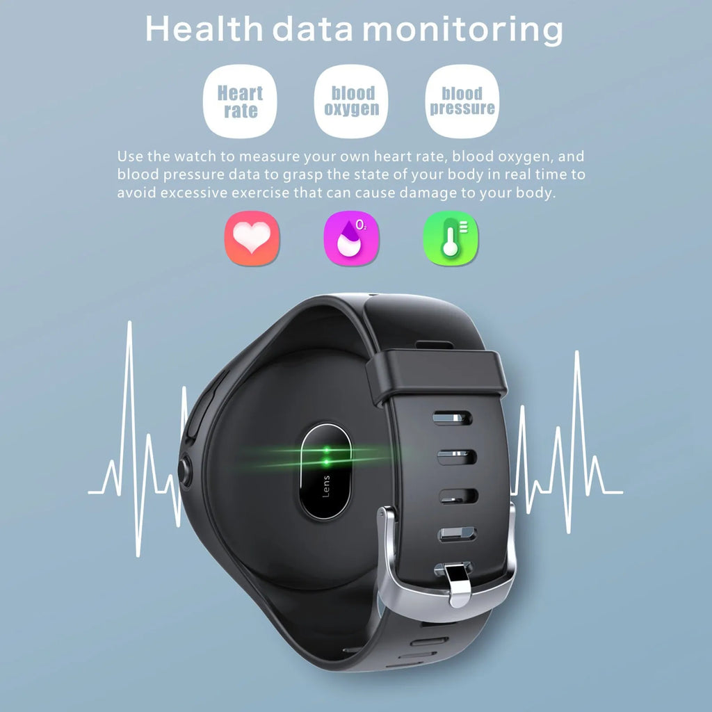 Black smart bracelet with detachable TWS earbuds showing colour screen display