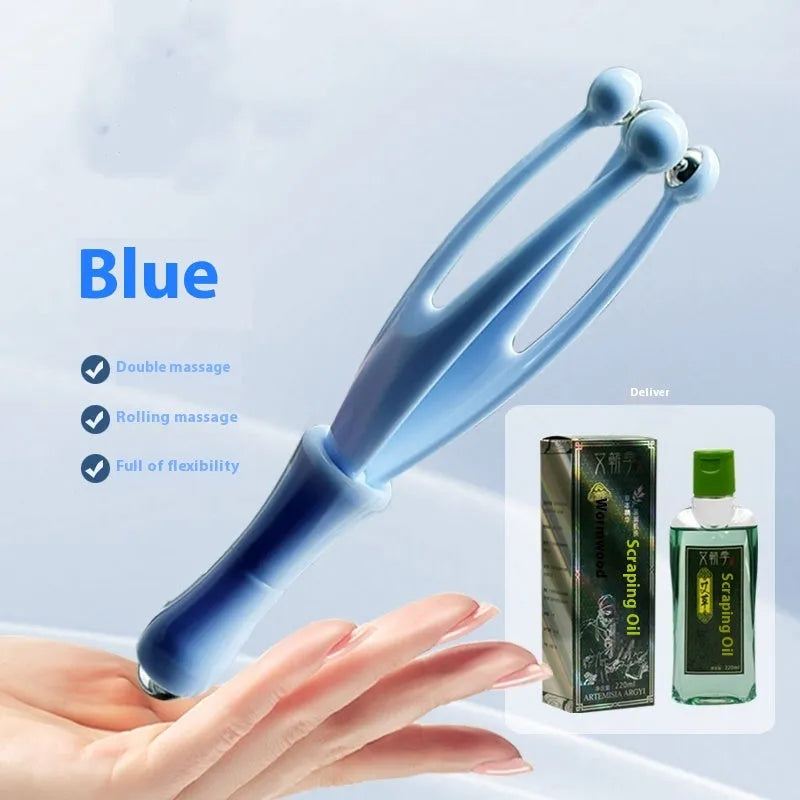 Blue steel ball finger massager hand joint roller on white background