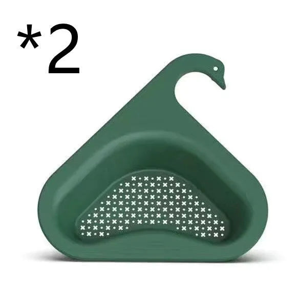 Blue plastic kitchen sink hanging swan drain basket for fruit and vegetable waste, dry-and-wet separation design