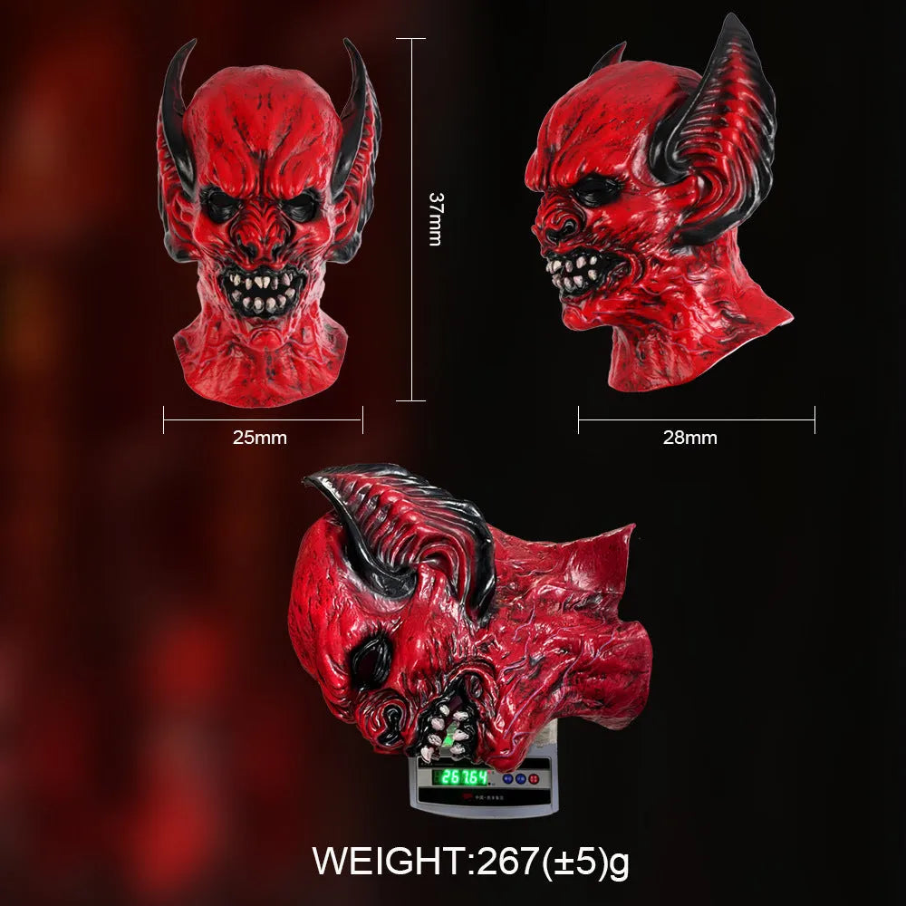 Red bat themed party hood mask for horror costume and dress up events.