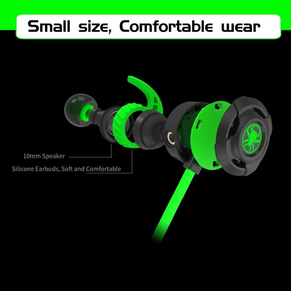 Wired in-ear computer gaming headset in black, green, or red colour with 1.5cm cable