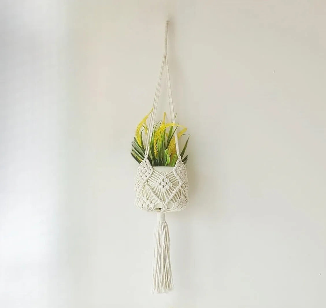 Hand-woven polyester cotton flower pot with extension cord in various colour options