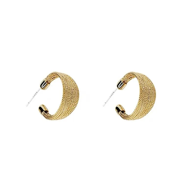 Copper geometric bracelet earrings set showing silver and gold electroplated stud and clip earring pairs