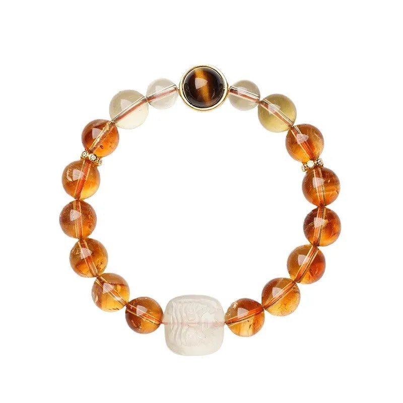 Women's carved citrine crystal bracelet with 10mm geometric beads in ethnic style