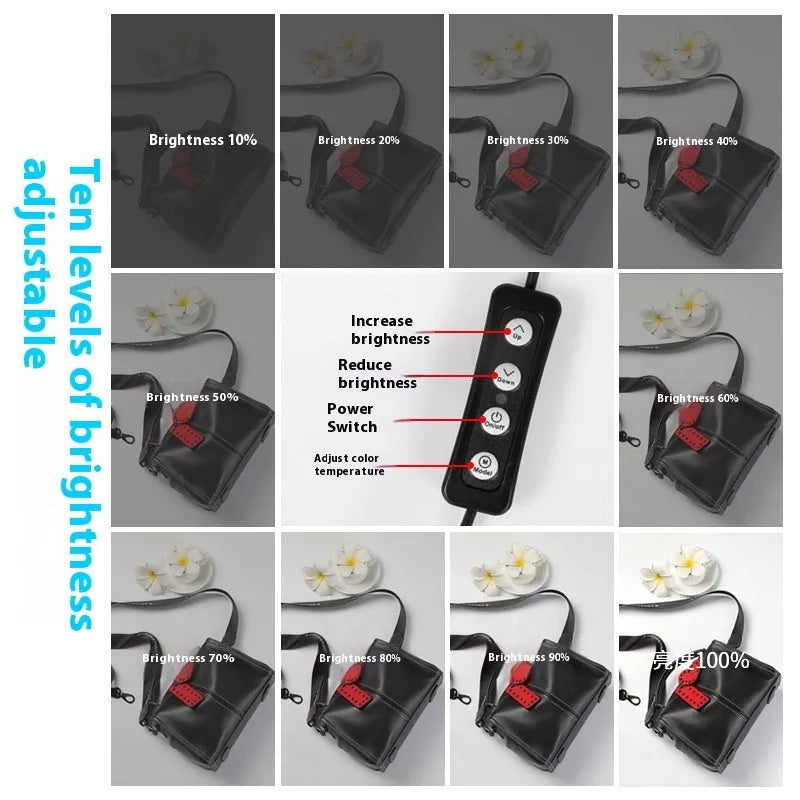50cm folding studio light box with USB-powered three-colour temperature lighting panel for product photography