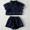 Cotton floral short sleeve shorts two-piece set for kids in pink and sapphire blue