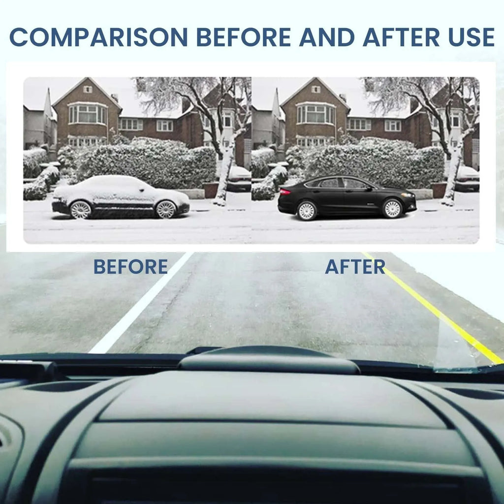 Black car snow removal deicer with special glass element measuring 5 x 2.6 x 1.5 cm for melting snow on windscreens
