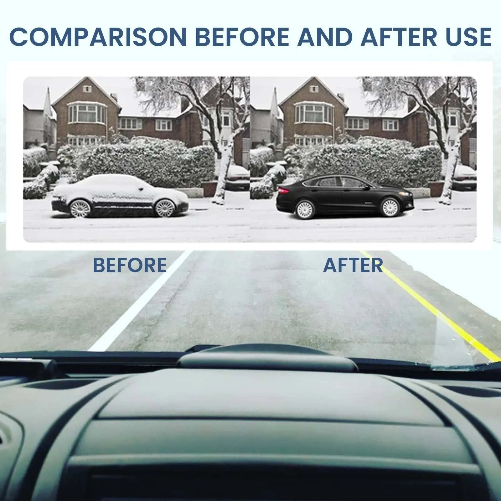 Black car snow removal deicer with special glass element measuring 5 x 2.6 x 1.5 cm for melting snow on windscreens