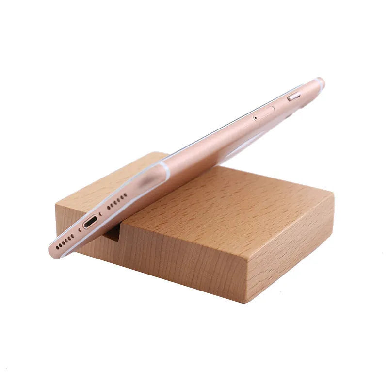 Beech wood mobile phone holder with resin animal design and coin slot