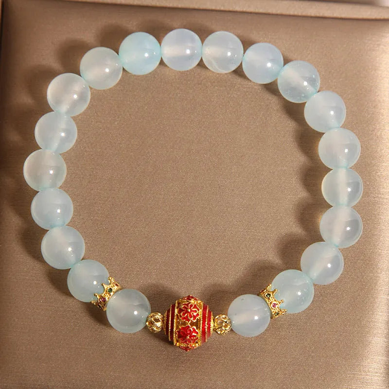 Blue agate flange colourful ball bead crystal bracelet for women Japanese Korean style