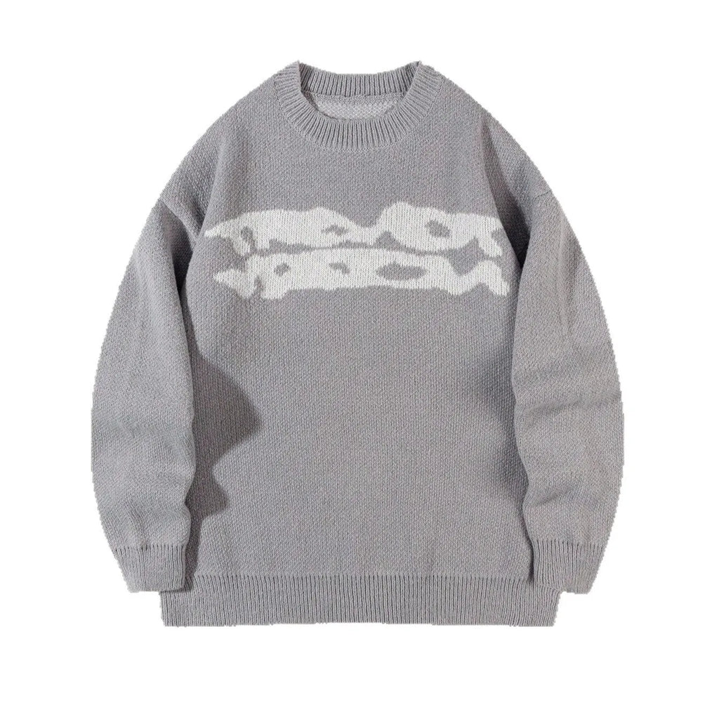 Loose geometric jacquard pullover knitted sweater for women, gray and black, viscose fibre, sizes M L XL