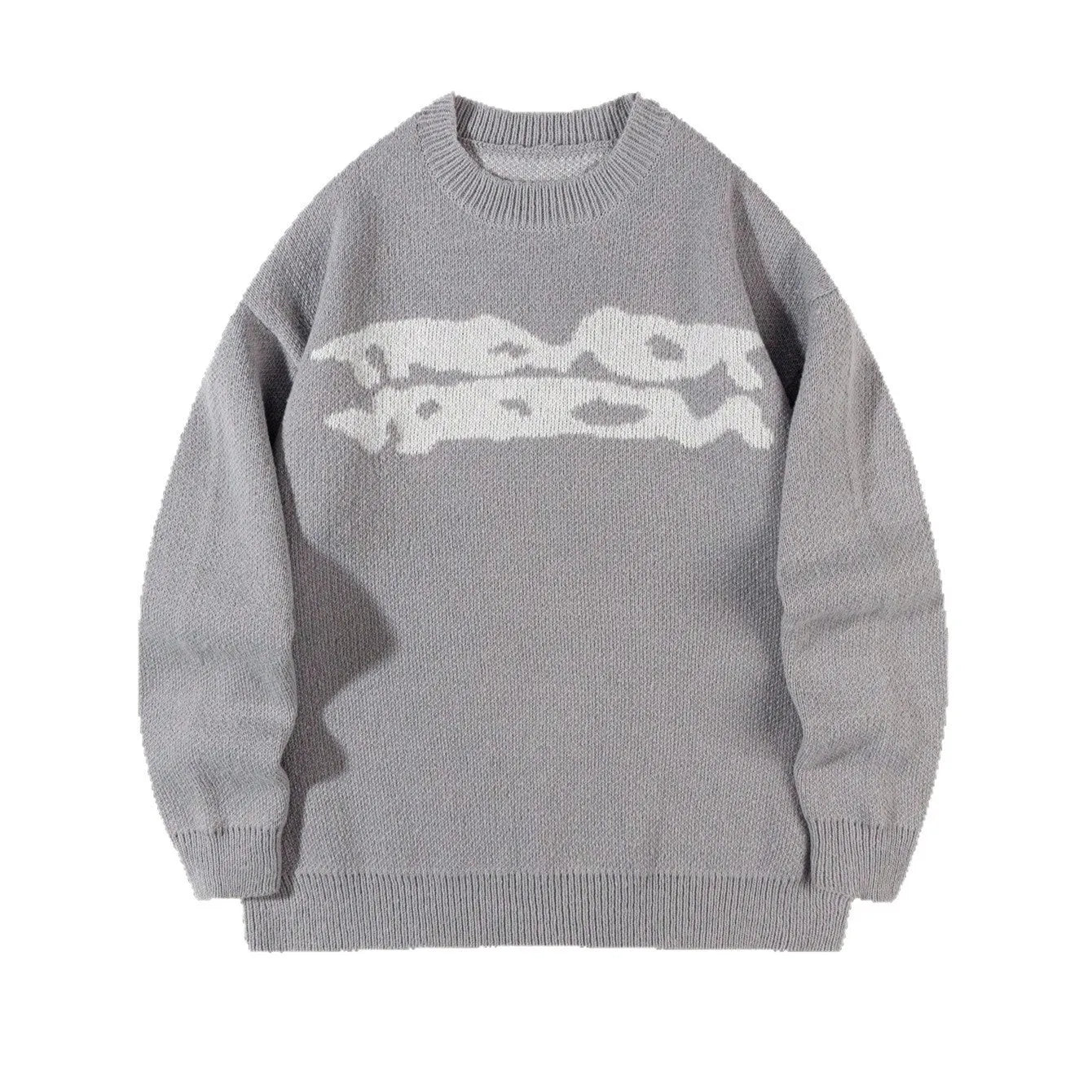 Loose geometric jacquard pullover knitted sweater for women, gray and black, viscose fibre, sizes M L XL