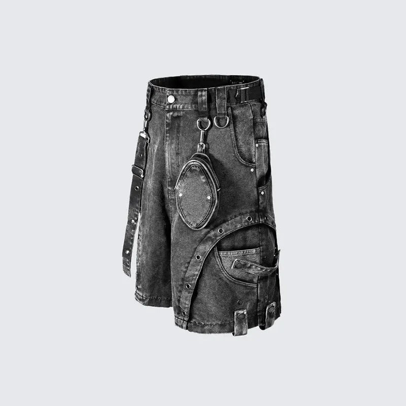 Retro high-waist loose washed denim shorts in pearl canvas knitted cotton, summer street style, high waist