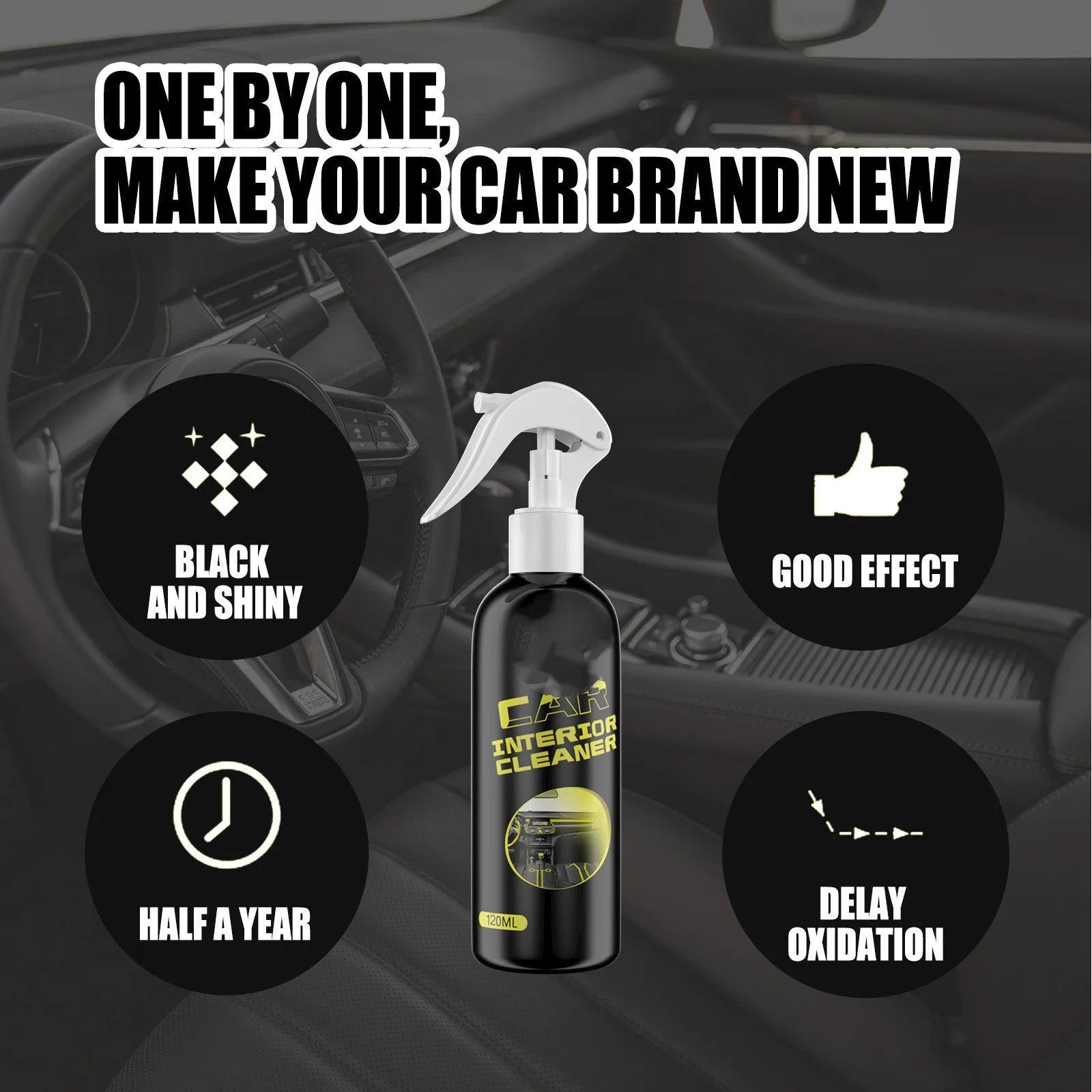 Car interior renovation cleaner 120ml bottle for leather and plastic dashboard cleaning