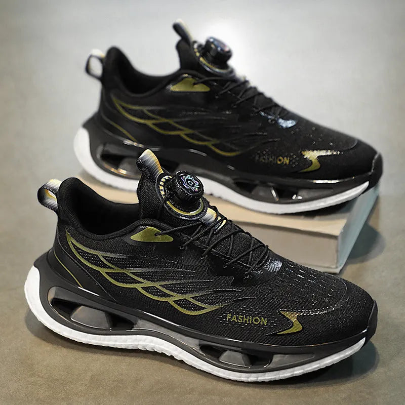 Youth men's casual sneakers with rotating button and shock absorption in mesh or leather options