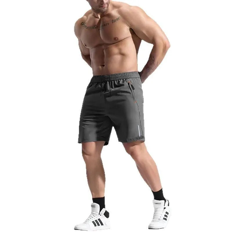 Men's grey elastic waist shorts made from bamboo fibre blend fabric.