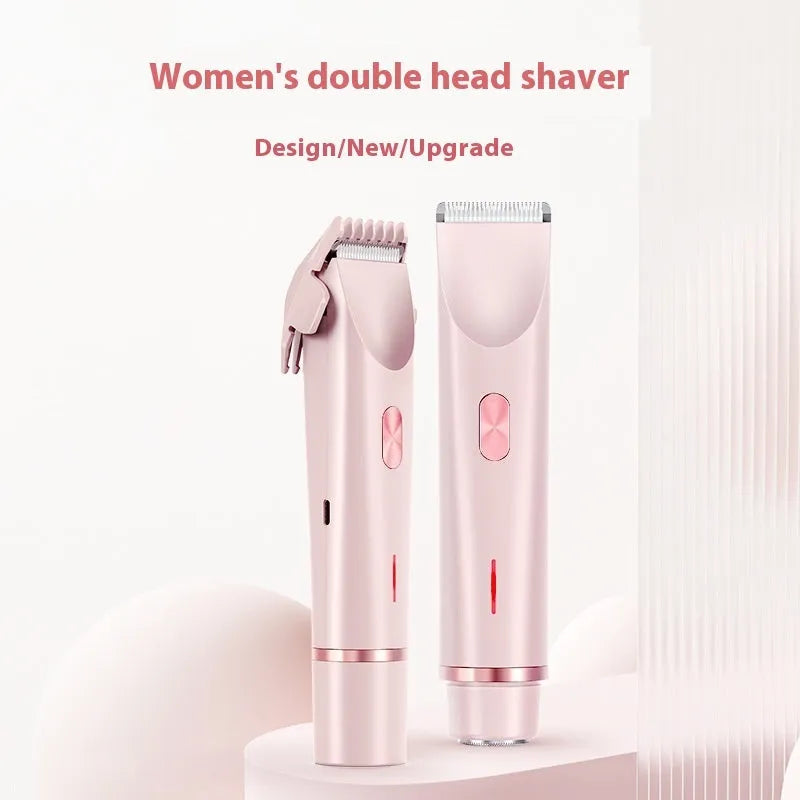 2-in-1 women's electric body hair trimmer double head shaver USB rechargeable pink for wet dry use on bikini line legs underarms