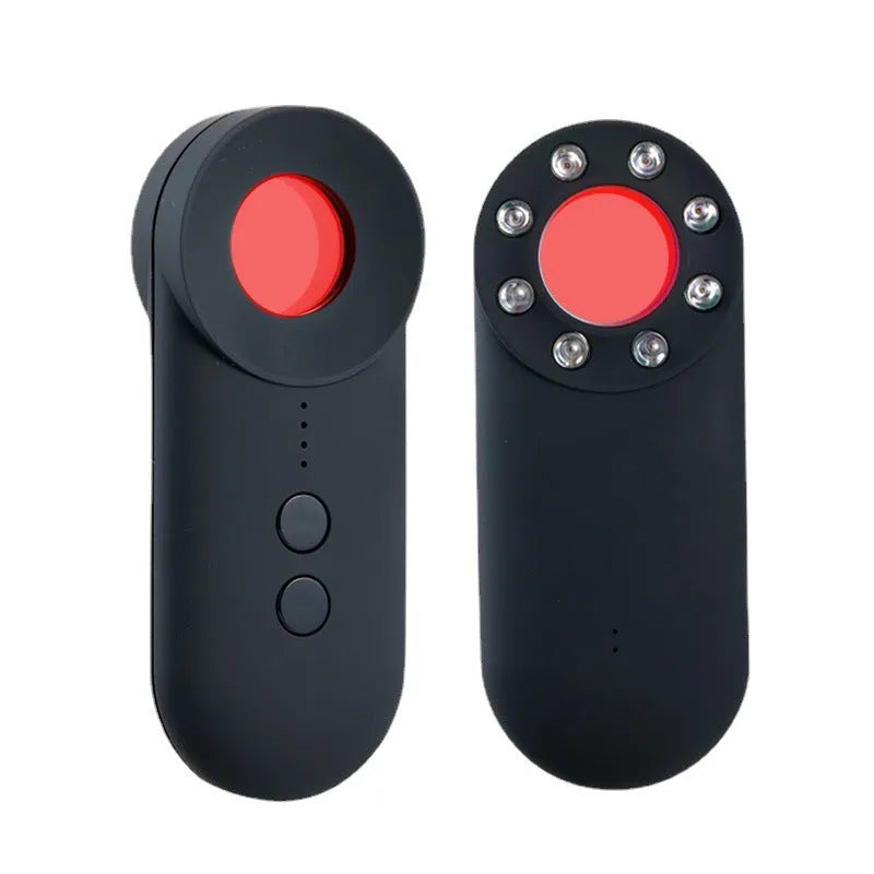 Black handheld GPS and hidden camera detector with USB port on a compact ABS plastic body.