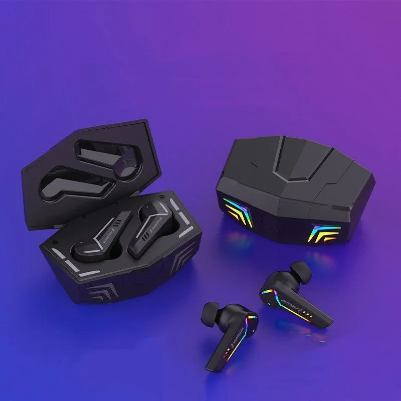 Small black TWS Bluetooth sports headset with earplug design and wireless connectivity
