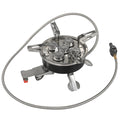 Silver portable split camping stove with stainless steel construction and 100cm hose
