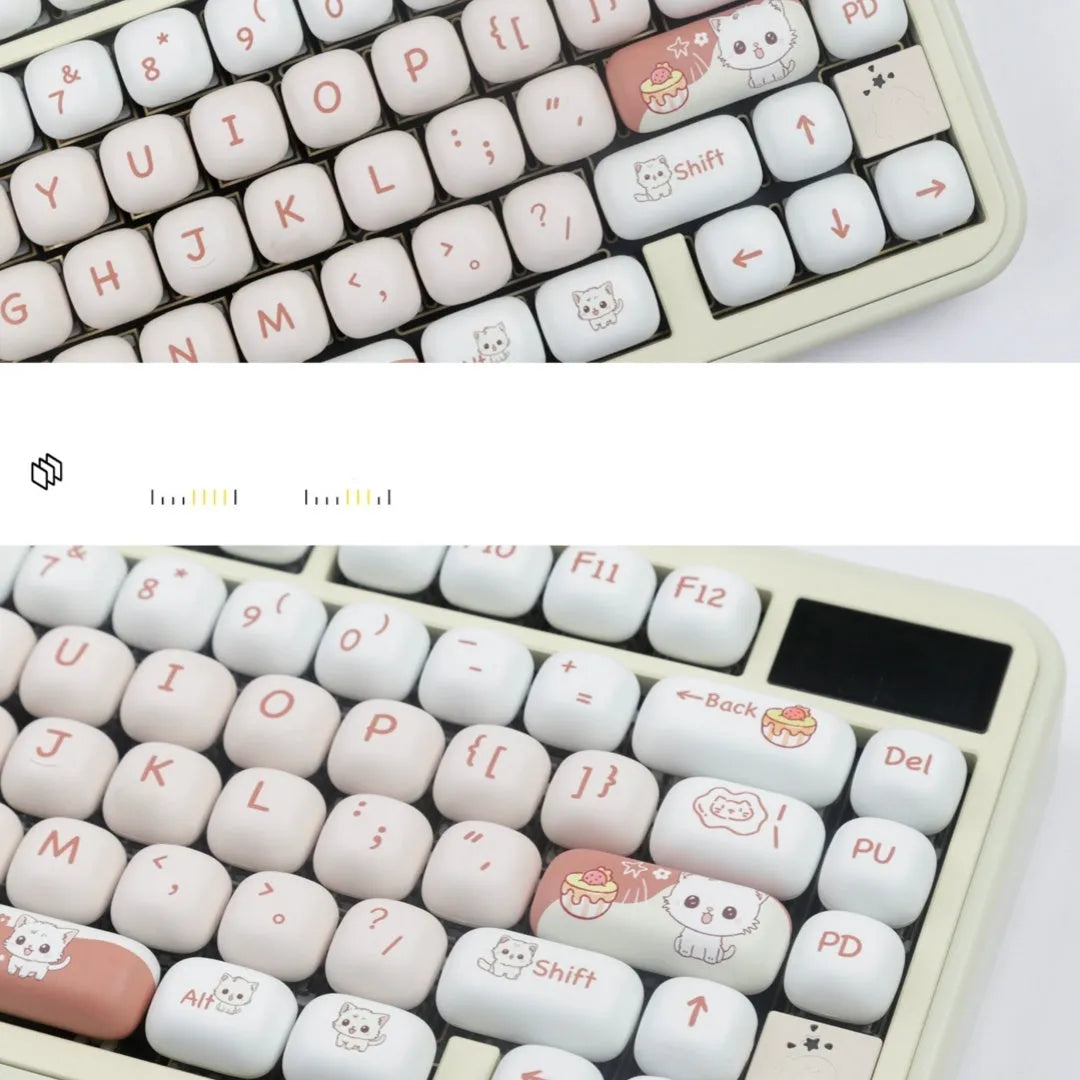 Cartoon dessert cat MOG round key cap set for mechanical keyboard customisation with sublimation printing