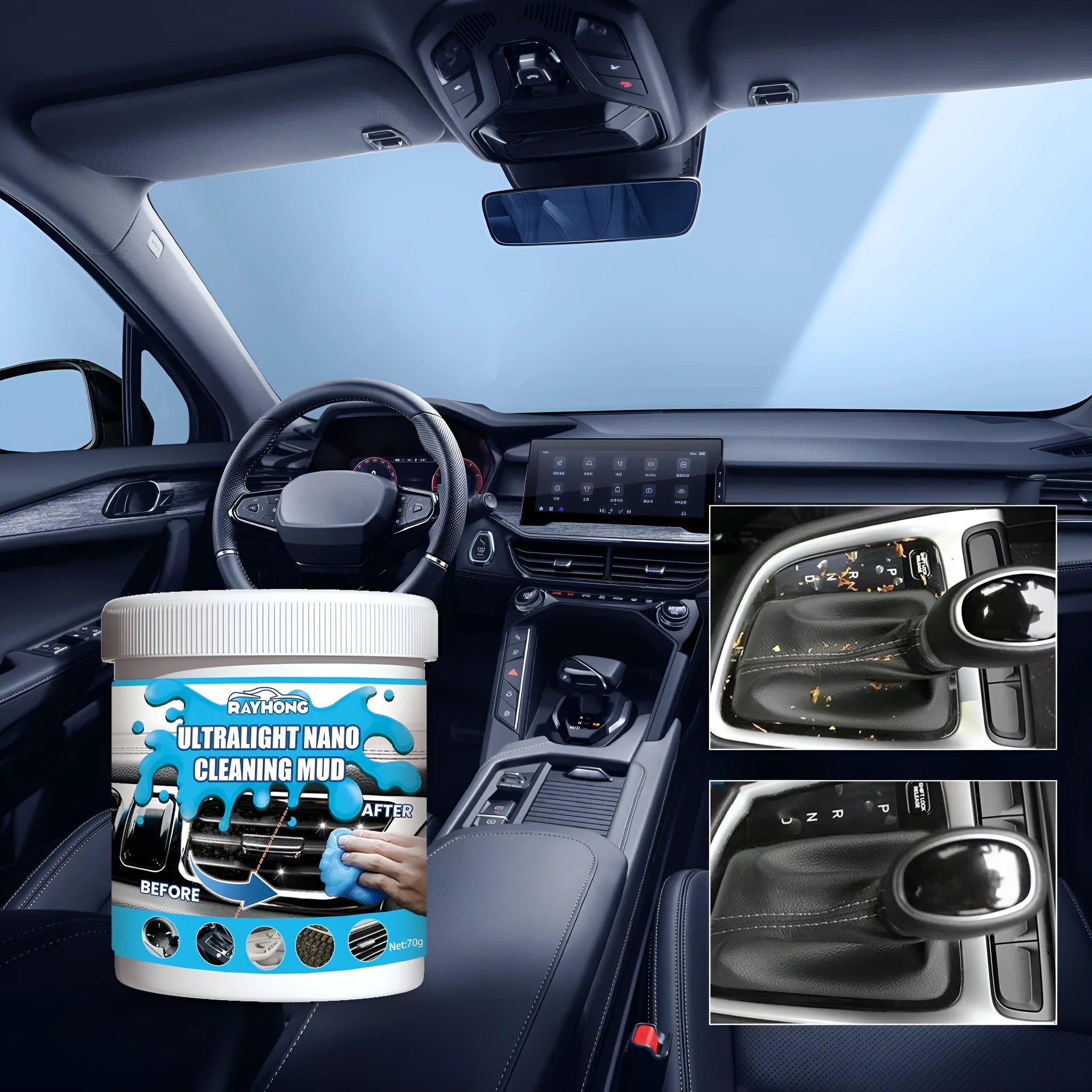 Car cleaning soft gel in compact round pot, 70g, for interior gap and remote control dust removal