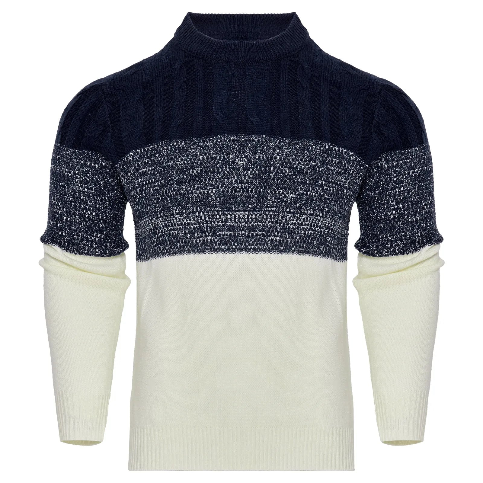 Men's knitted crew neck sweater with long sleeves in multiple size options
