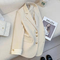 Women's milky white loose-fit mid-length polyester coat with pockets, Korean style.