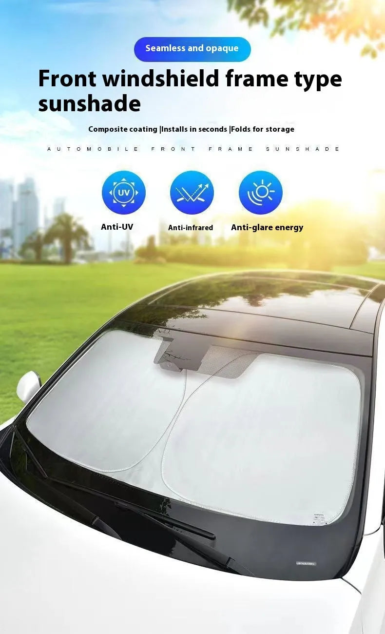 Aluminium foil car windscreen sunshade in silver, showing reflective surface.