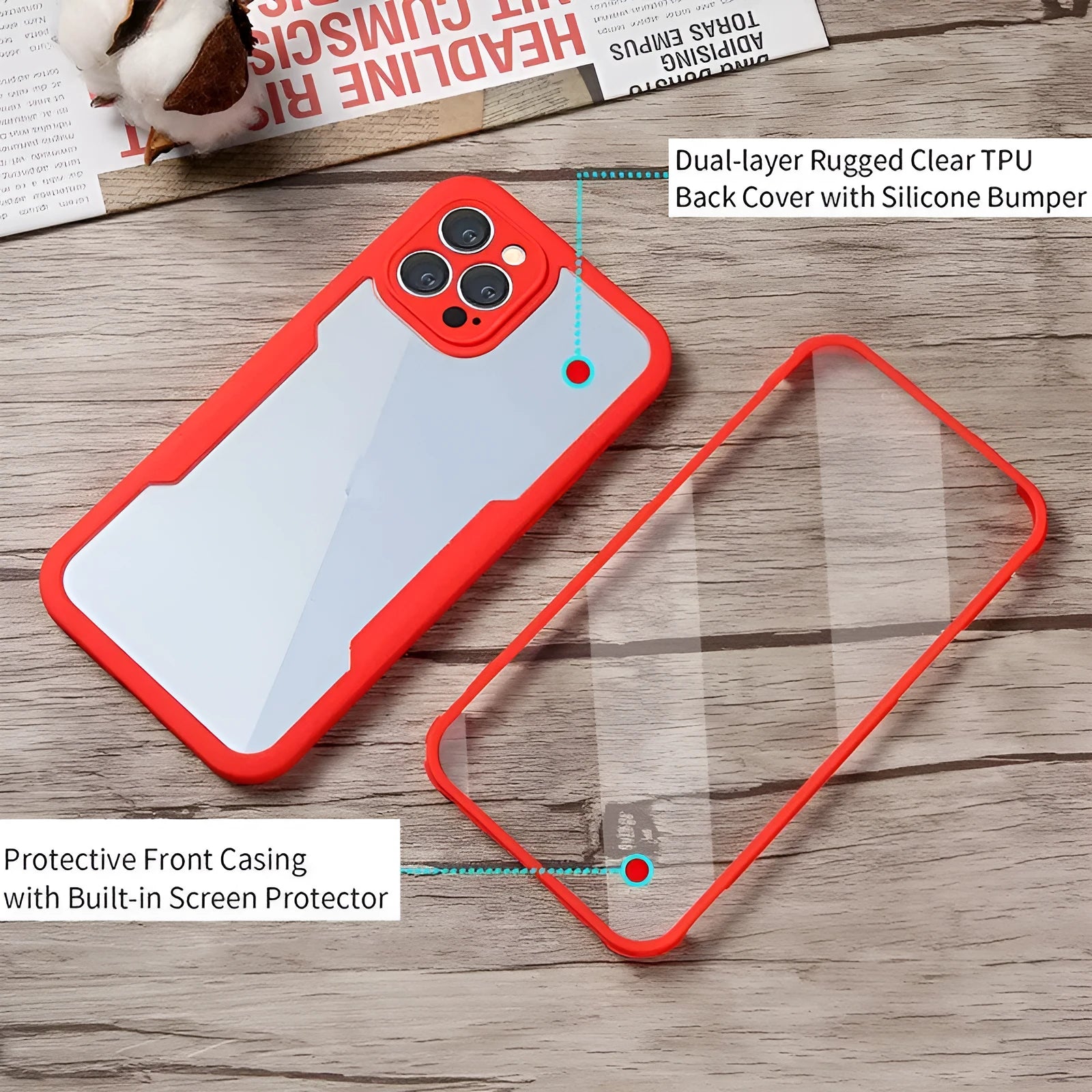 TPU front and back protective mobile phone case for iPhone 14 13 12 11 in 360 Qicai colours