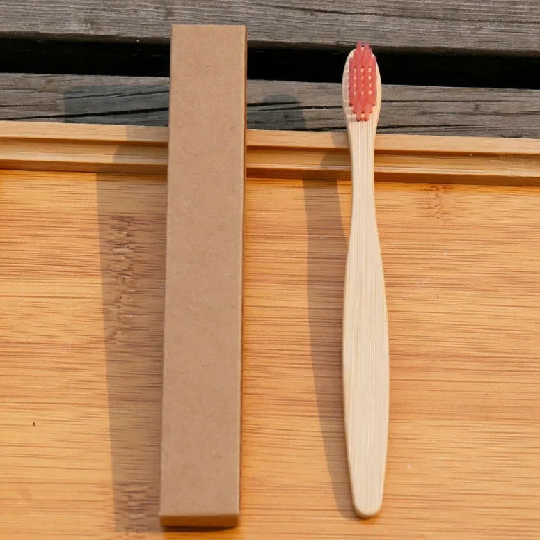 Eco friendly bamboo soft fibre toothbrush with biodegradable handle and soft PBT bristles