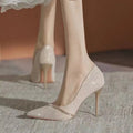 Women's stiletto pointed toe low-cut high heels in gold 6cm heel height with PU upper and rubber sole