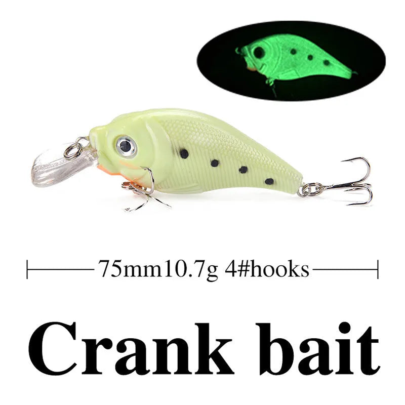 3D fluorescent simulation luminous hard fishing bait set with five pieces