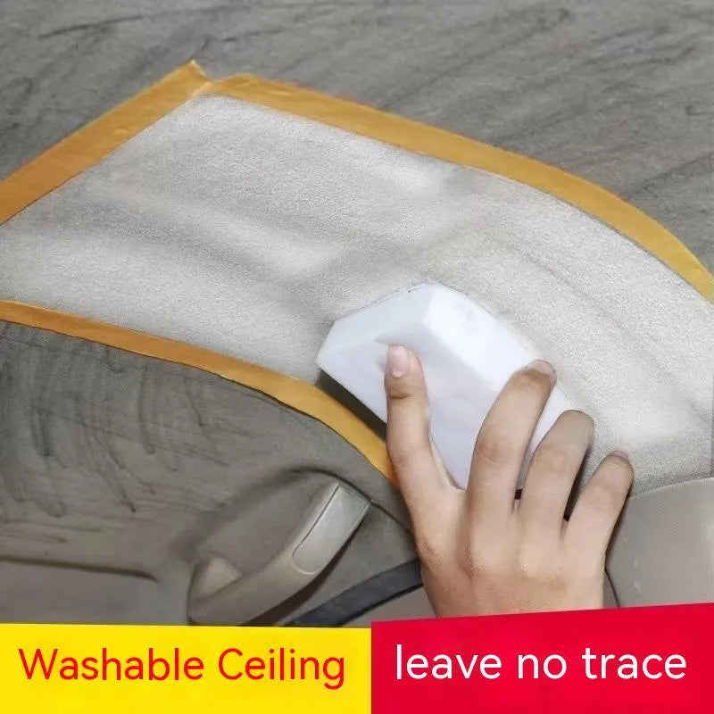 Bottles of ultrasonic fabric roof foam decontamination cleaner with towel and sponge wipe accessories.