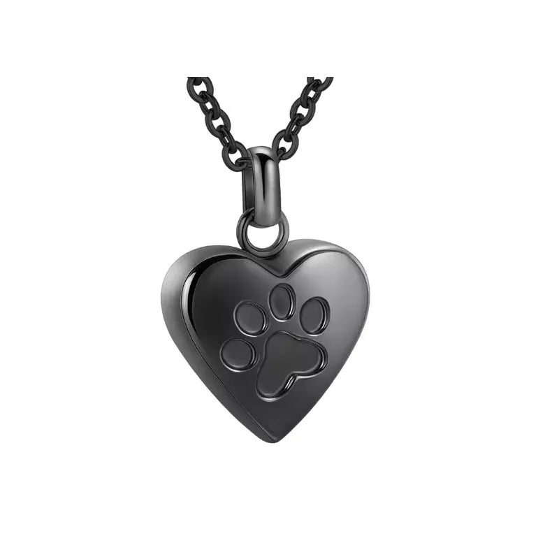 Heart shaped titanium steel cinerary casket necklace with polished finish in silver black gold and rose gold options
