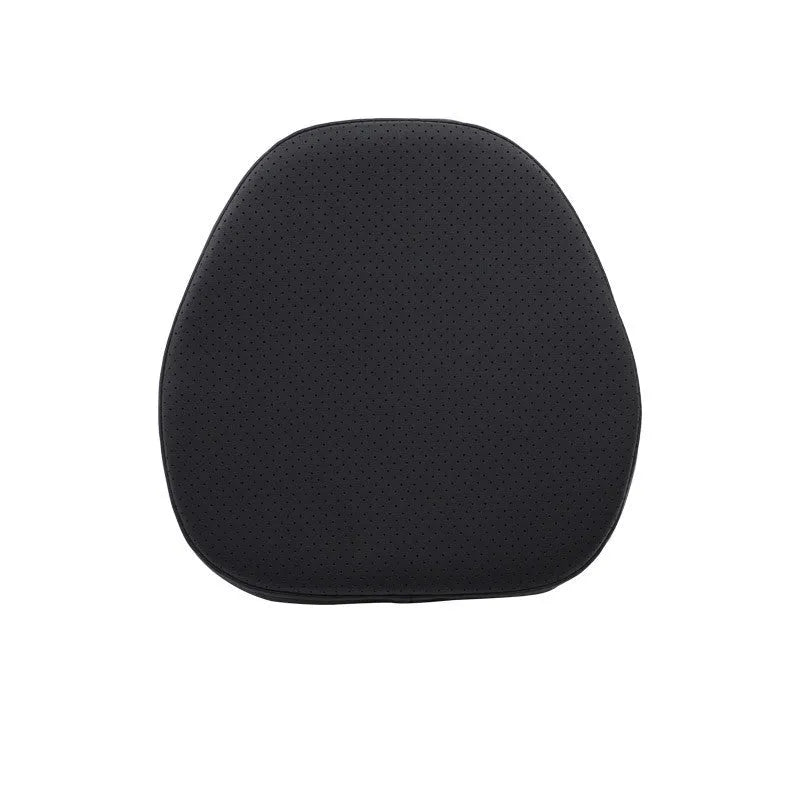 Minimalist brown synthetic fibre headrest cushion and neck pillow for a Volvo car seat.