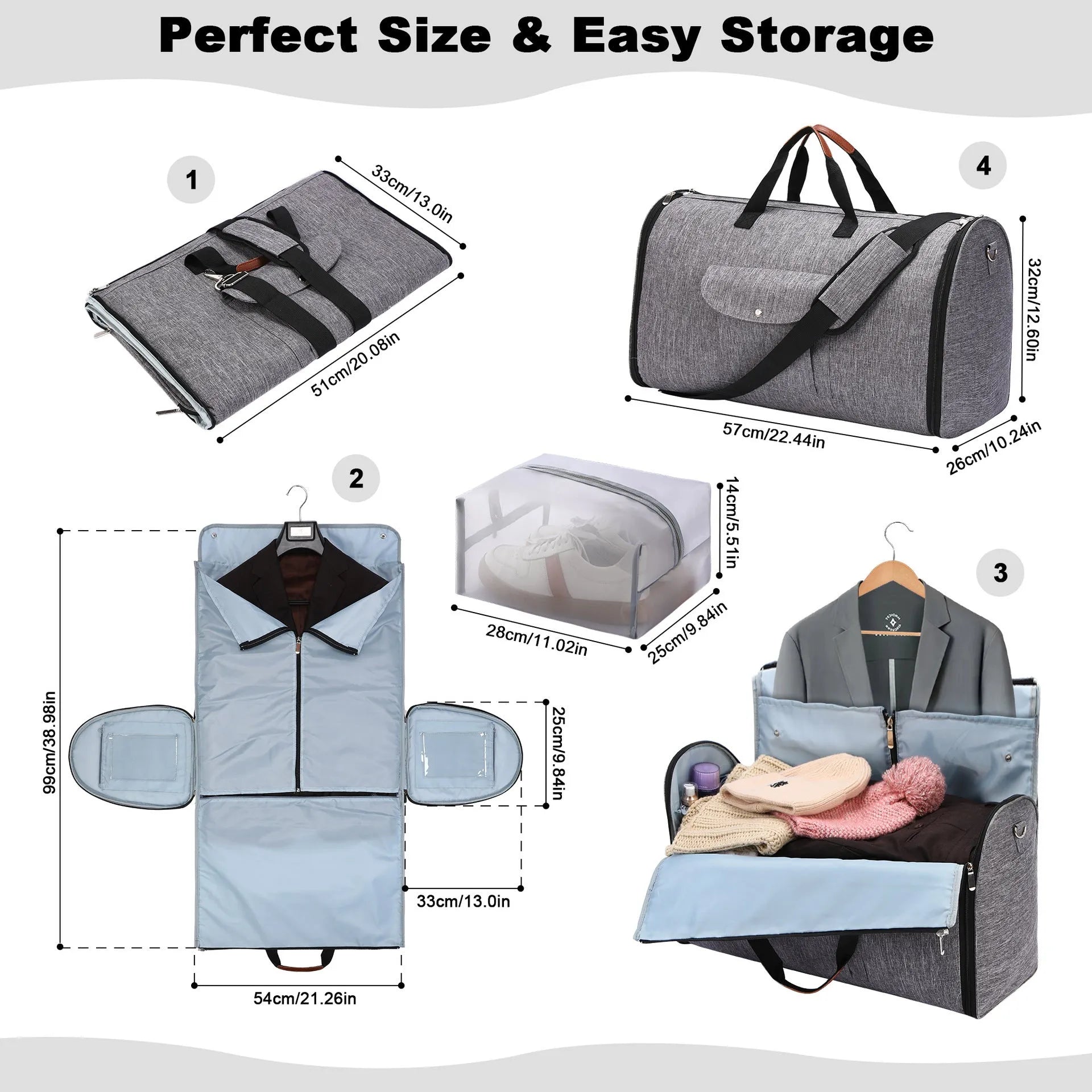 Folding duffel bag with 36-55L capacity in Oxford cloth, shown in dark blue colour.